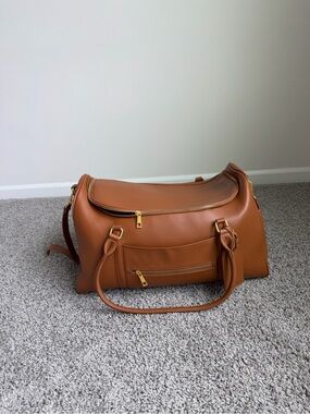 Fawn Design Brown faux Leather Travel Duffel with Gold Hardware